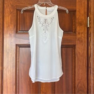 EUC S New York & company white tank top blouse lace NY & Co